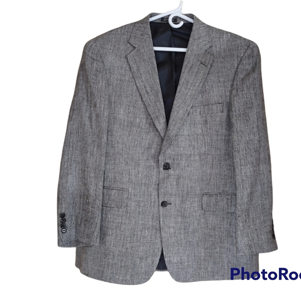 Vintage Stafford Tweed Herringbone Two Button Sports Coat Blazer 44R Gray